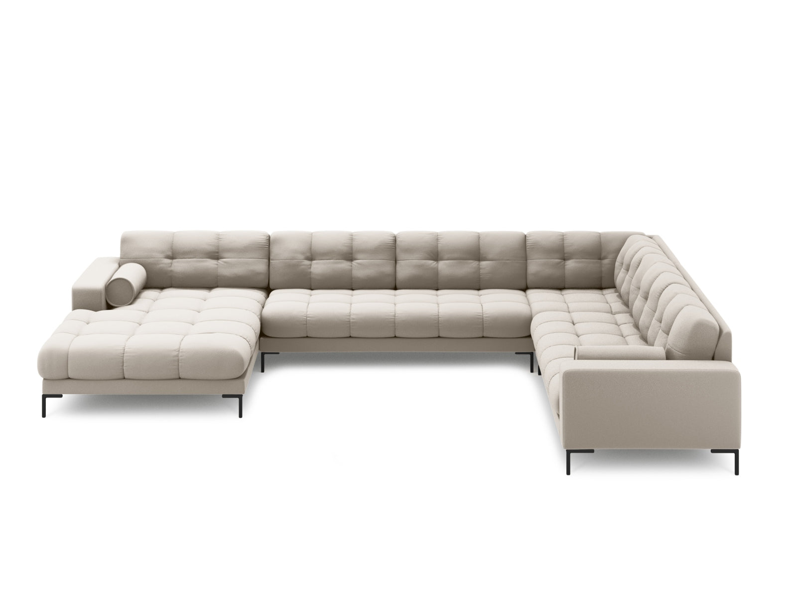 Beige 7-Sitzer Ecksofa Panoramic Bali rechts, modernes und komfortables Möbelstück von Cosmopolitan Design, ideal für gesellige Runden.