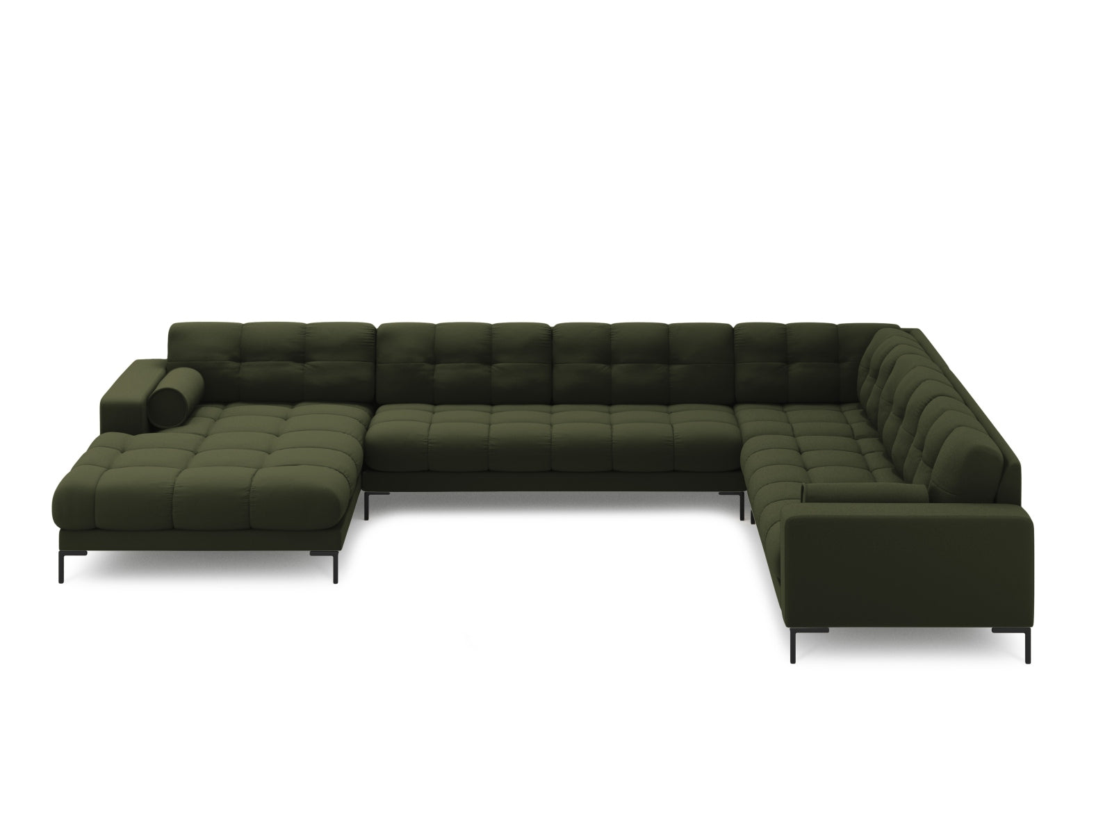 Elegantes 7-Sitzer Ecksofa Panoramic Bali rechts in stilvollem Grün, ideal für moderne Wohnräume, präsentiert von Cosmopolitan Design.