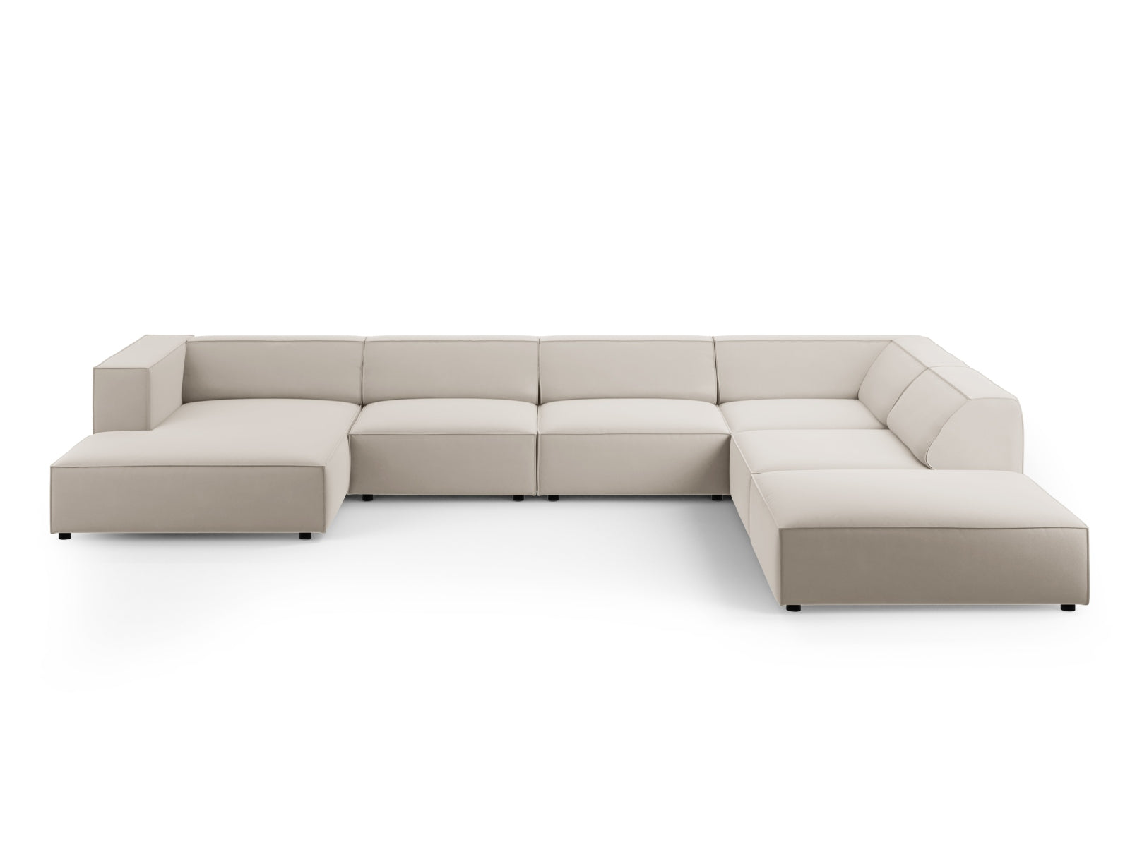 Arendal Velour Panoramic Ecksofa rechts 7 Sitzer in Ecru präsentiert im Onlineshop von KAQTU Design AG. Ecksofa rechts ist von Cosmopolitan Design