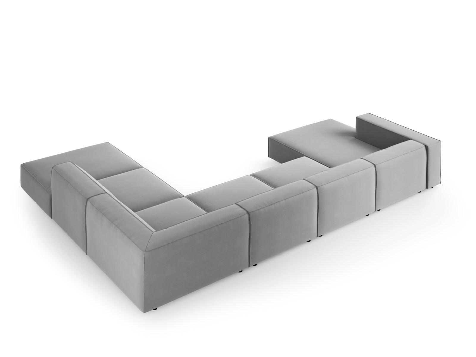 Entdecken Sie das Arendal Velour Panoramic Ecksofa rechts 7 Sitzer von Cosmopolitan Design – elegantes Design, optimaler Komfort und ideal für Ihr modernes Wohnambiente.