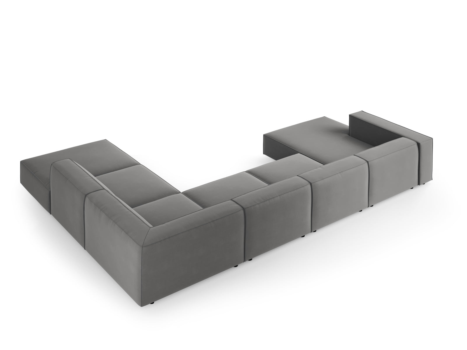Entdecken Sie das Arendal Velour Panoramic Ecksofa rechts 7 Sitzer von Cosmopolitan Design – elegantes Design, optimaler Komfort und ideal für Ihr modernes Wohnambiente.
