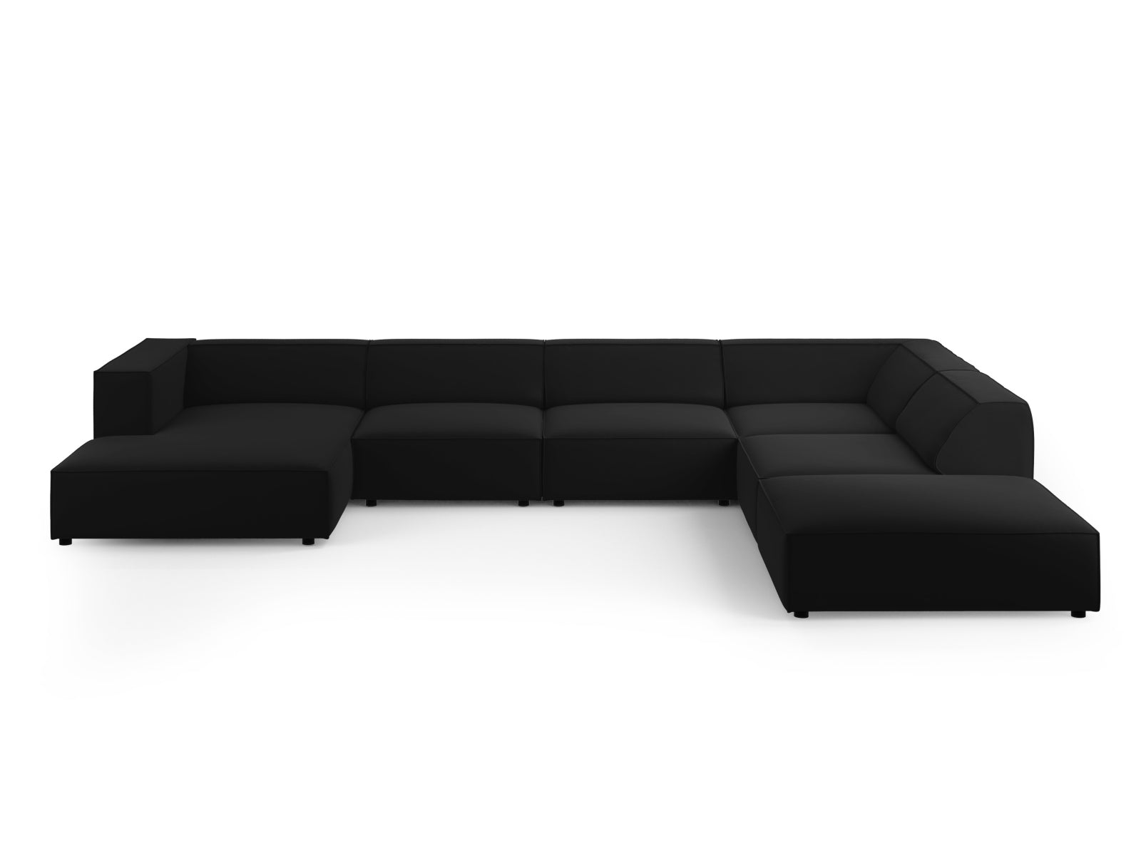 Arendal Velour Panoramic Ecksofa rechts 7 Sitzer in Black präsentiert im Onlineshop von KAQTU Design AG. Ecksofa rechts ist von Cosmopolitan Design