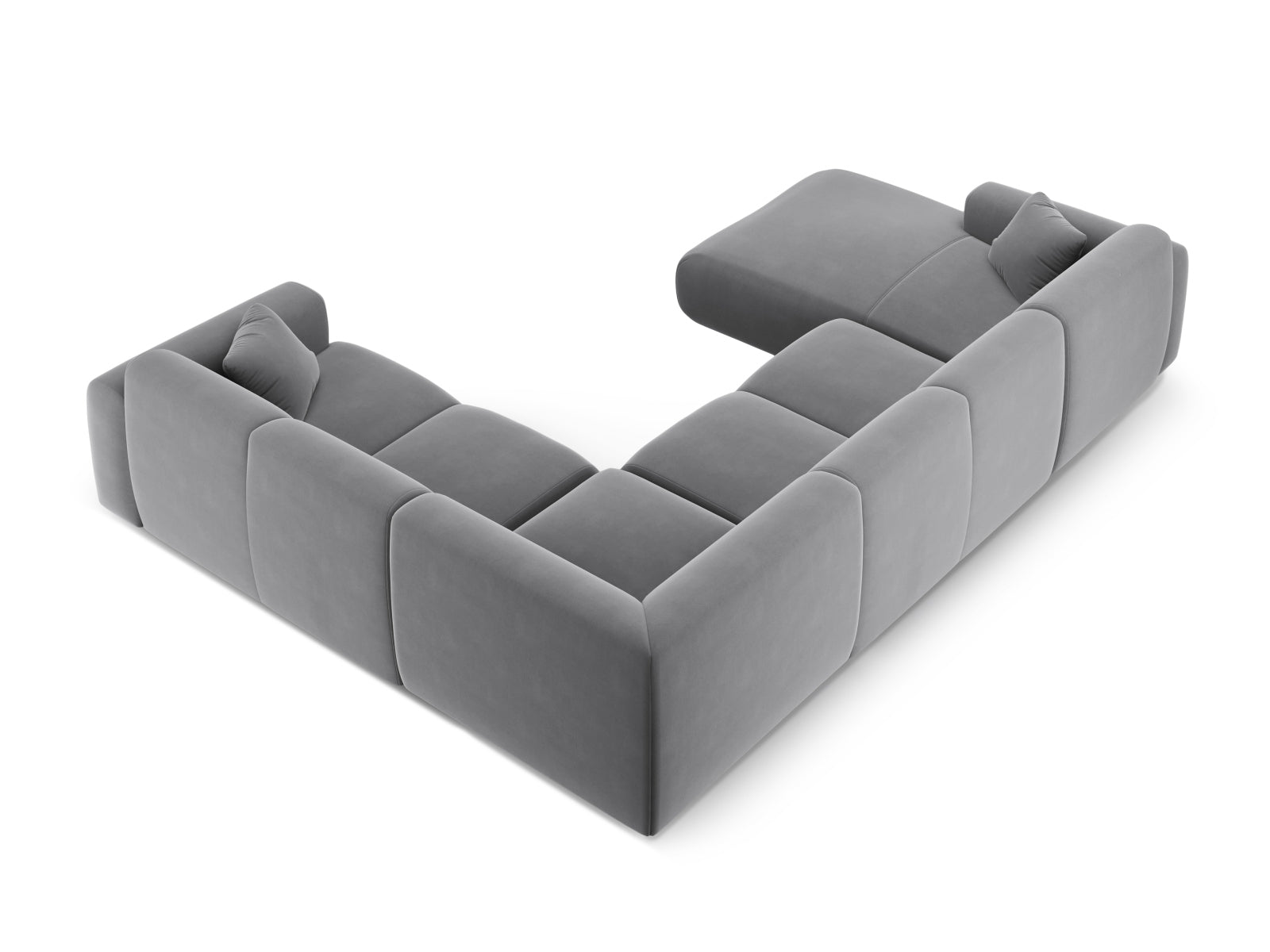 Elegantes Nolio Velour Panoramic Ecksofa in hellem Grau, 6-Sitzer, 252 cm, ideal für stilvolle Wohnräume und gesellige Abende.