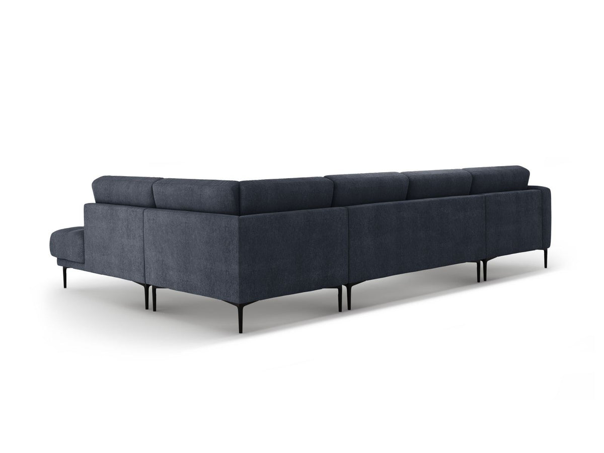 Beige-Sorella Ecksofa Lazio rechts mit Récamiere, Tweed-Stoffbezug, schwarzen Metallbeinen und breiter Sitzfläche für sieben Personen