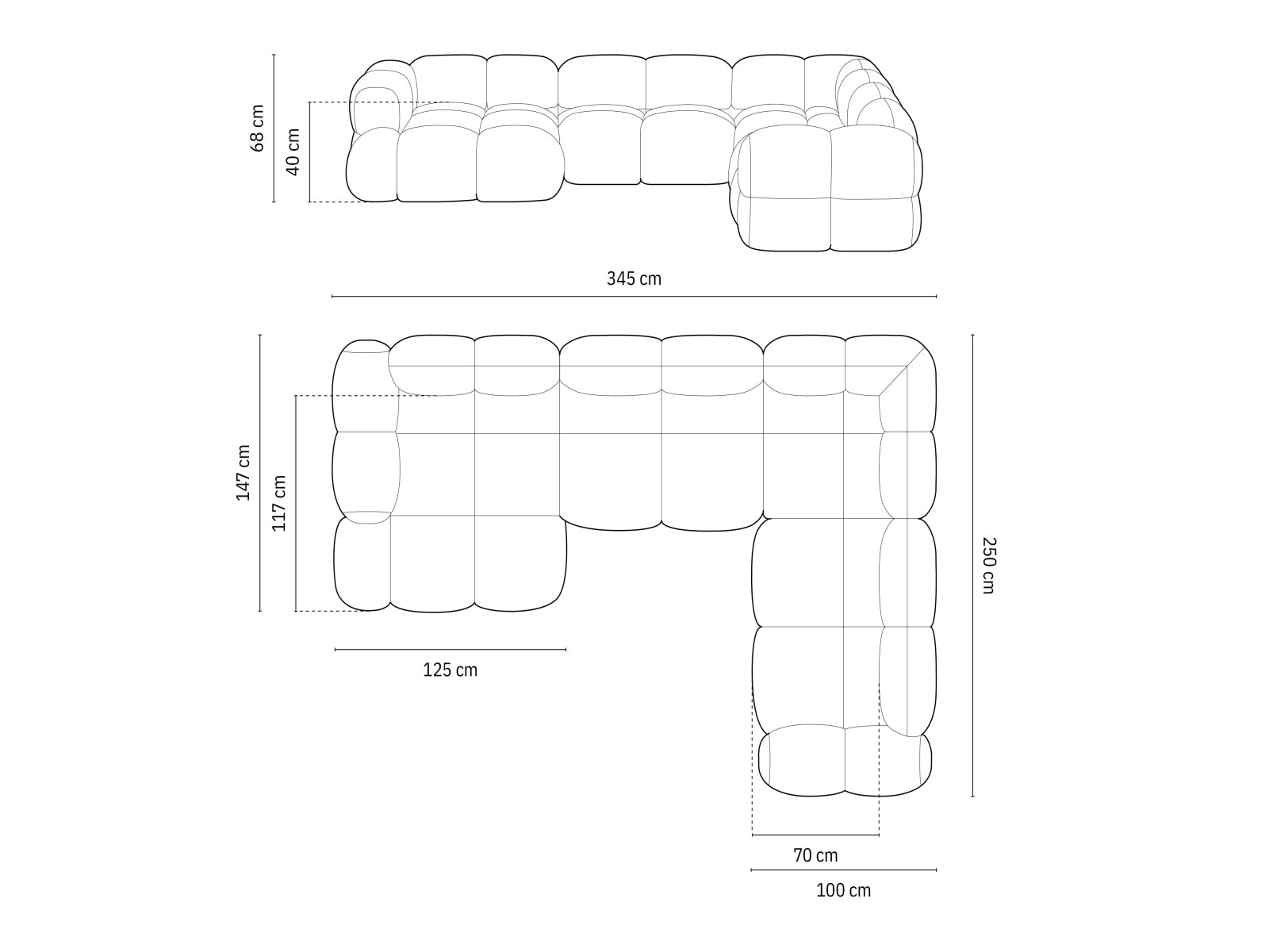 Elegantes Loretto Panoramic Ecksofa rechts, 5 Sitzer, 250 cm, ideal für gemütliche Abende und stilvolle Einrichtung in jedem Wohnzimmer.