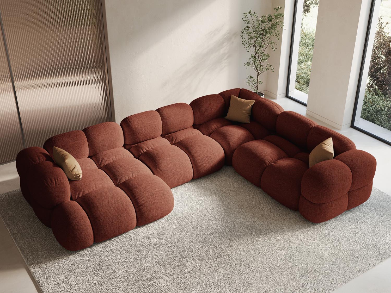 Entdecken Sie das Loretto Panoramic Ecksofa rechts – ein elegantes 5-Sitzer Sofa mit 250 cm Breite, ideal für stilvolle Wohnräume. Hochwertige Materialien und optimaler Komfort vereinen sich in diesem modernen Designstück.