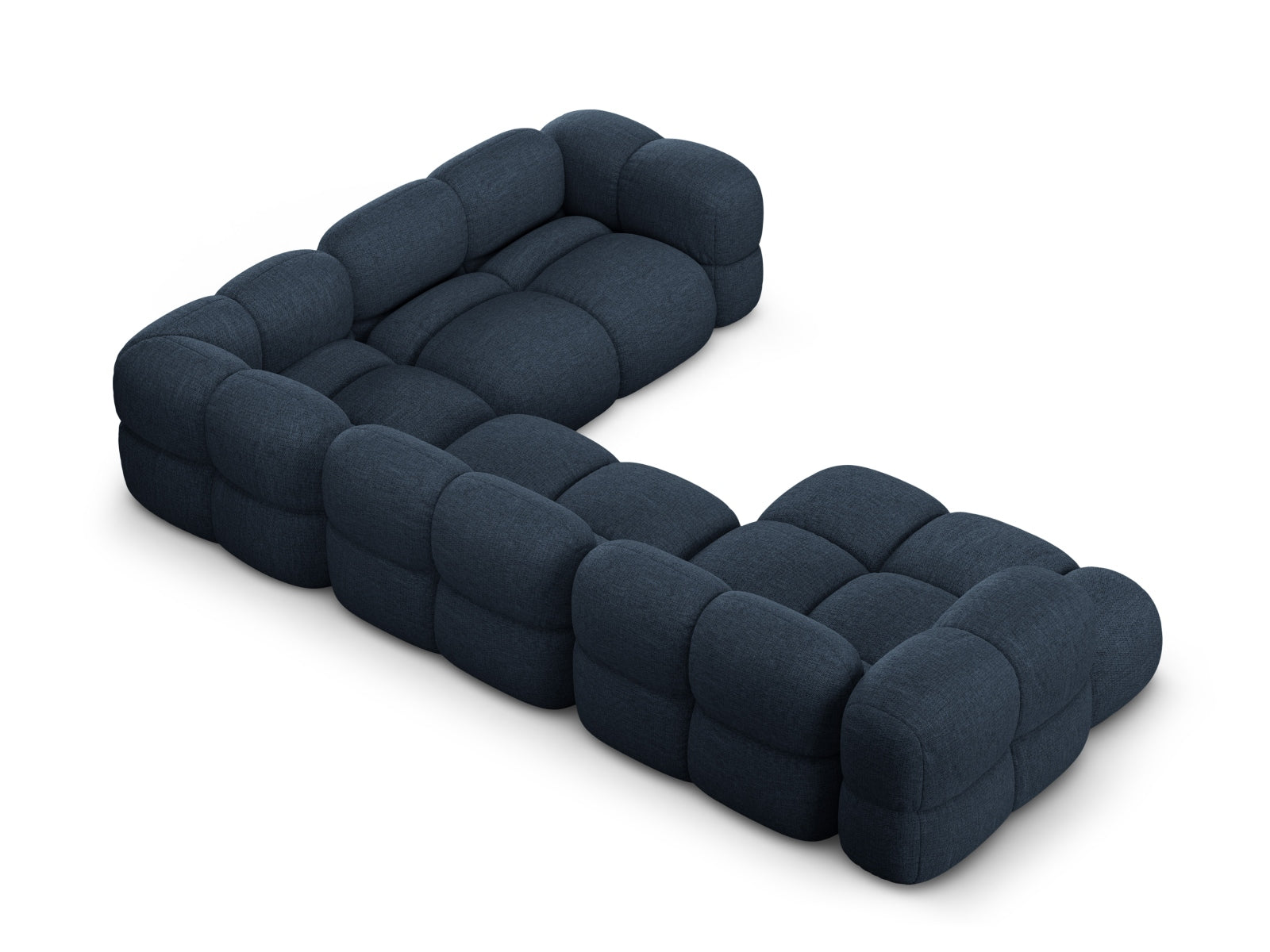 Elegantes Loretto Panoramic Ecksofa in tiefem Blau, 5-Sitzer, ideal für stilvolle Wohnräume und entspannte Abende.