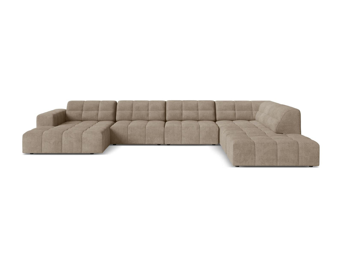 Ecksofa rechts von Cosmopolitan Design in Light Beige-Eden mit Chenille-Stoffbezug, Massivholzrahmen und schwarzen Kunststoffbeinen, Chicago-Serie.