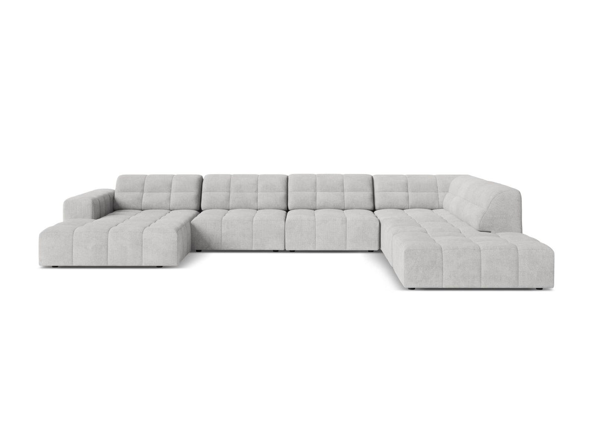 Ecksofa rechts von Cosmopolitan Design in Light Beige-Eden mit Chenille-Stoffbezug, Massivholzrahmen und schwarzen Kunststoffbeinen, Chicago-Serie.