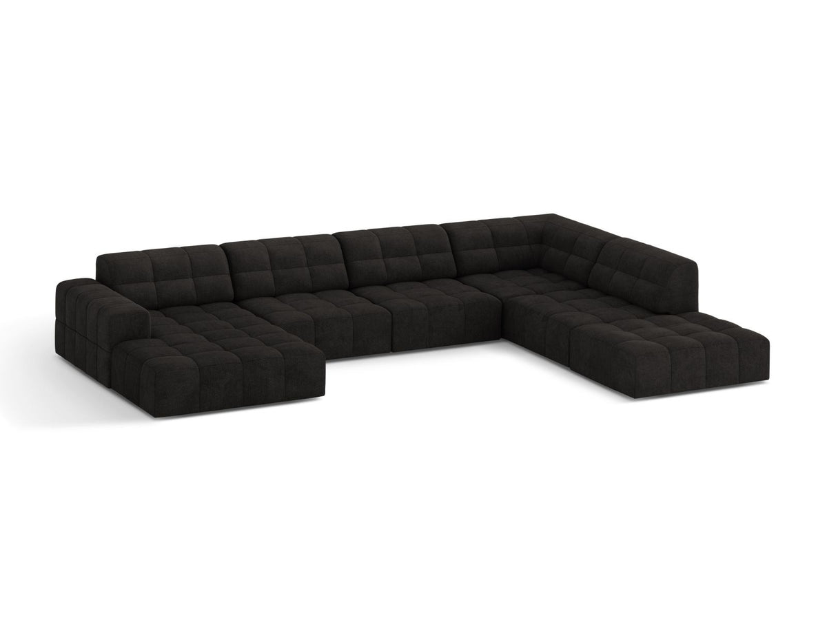 Ecksofa rechts von Cosmopolitan Design in Light Beige-Eden mit Chenille-Stoffbezug, Massivholzrahmen und schwarzen Kunststoffbeinen, Chicago-Serie.