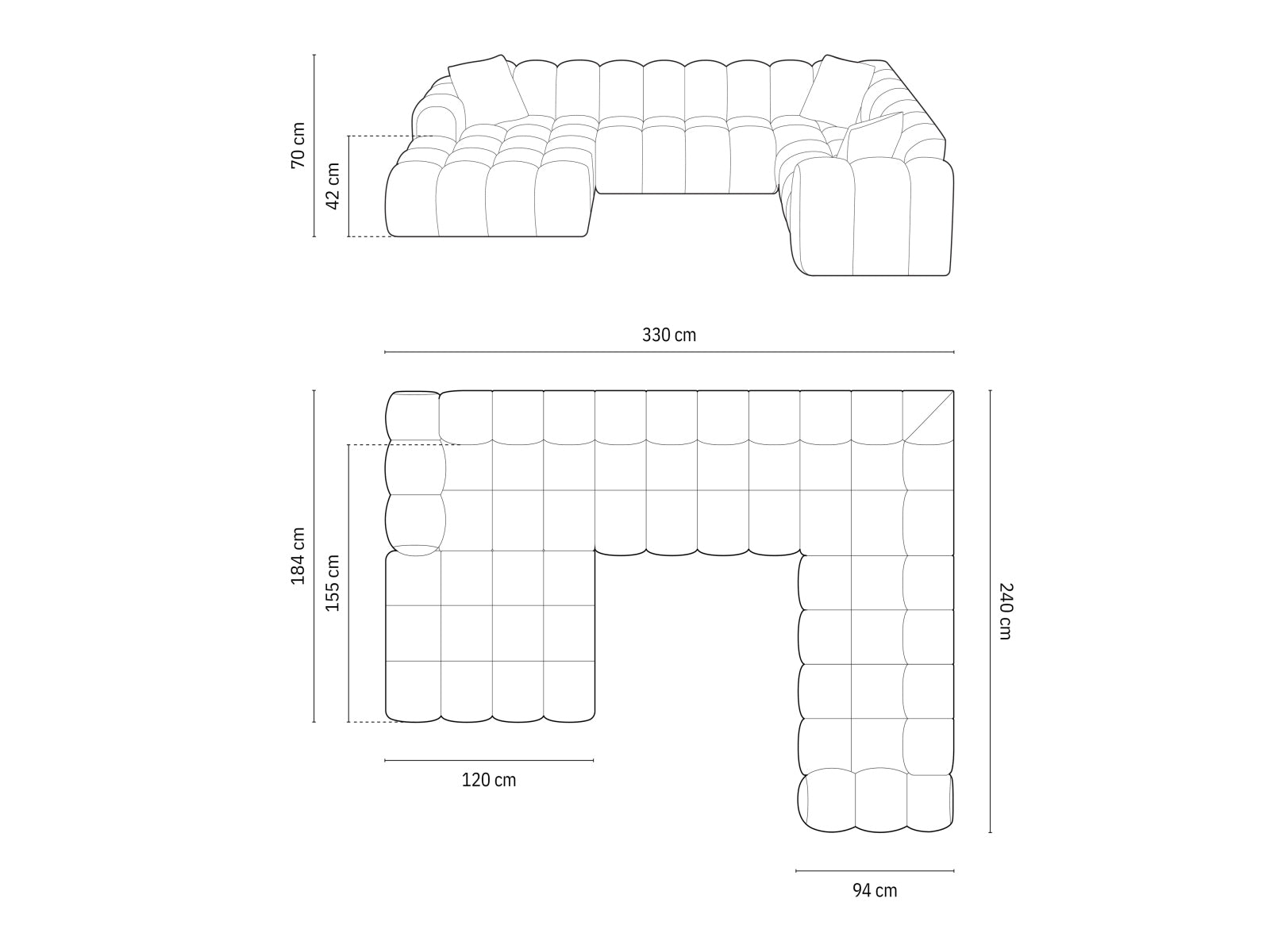 Modernes 4-Sitzer Ecksofa rechts Panoramic Treno in Brick-Eden, perfekt für gemütliche Abende und stilvolle Wohnräume.