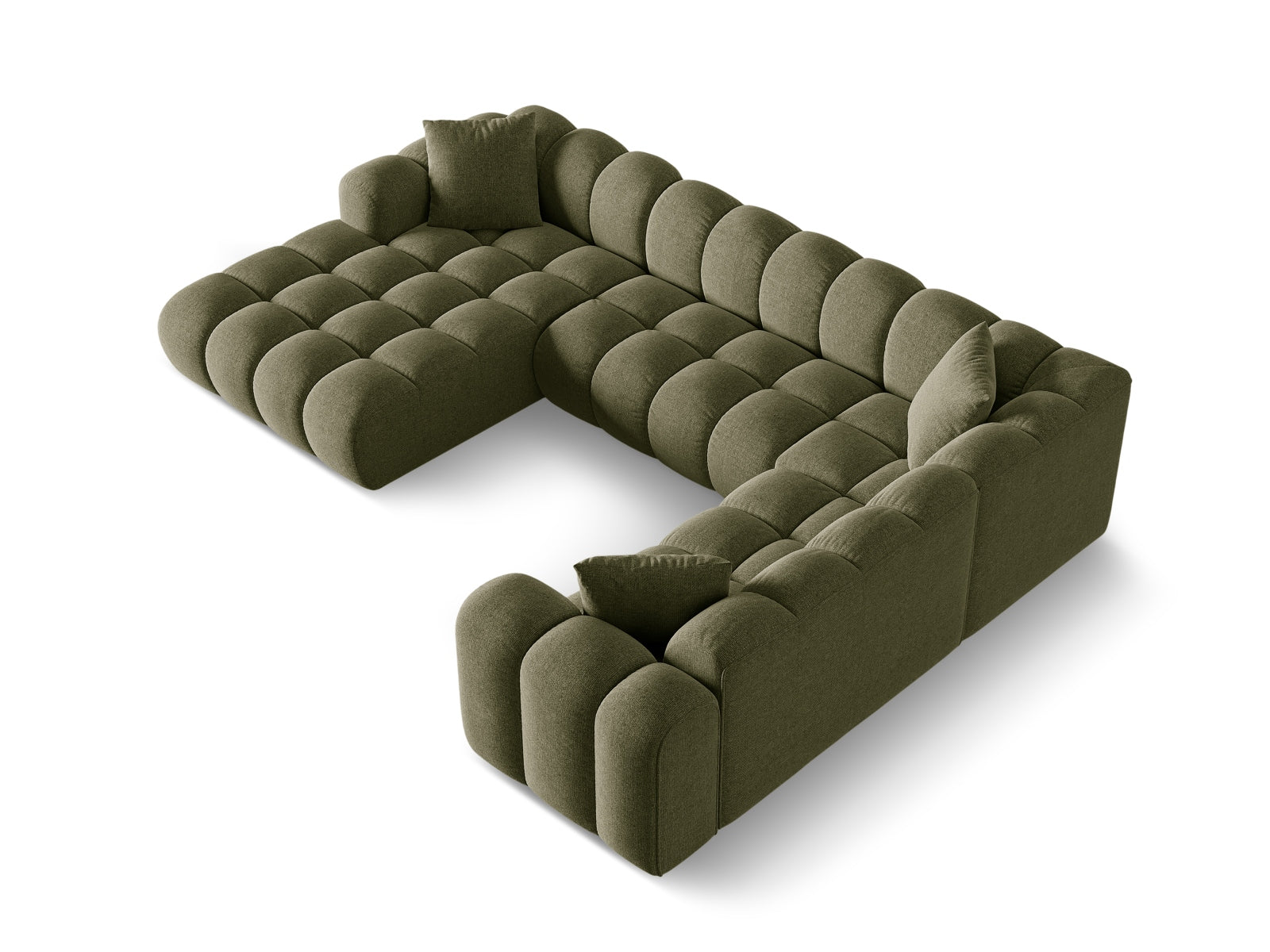 Elegantes 4-Sitzer Ecksofa rechts Panoramic Treno in der Farbe Green-Eden, ideal für stilvolle und einladende Wohnräume von Cosmopolitan Design.