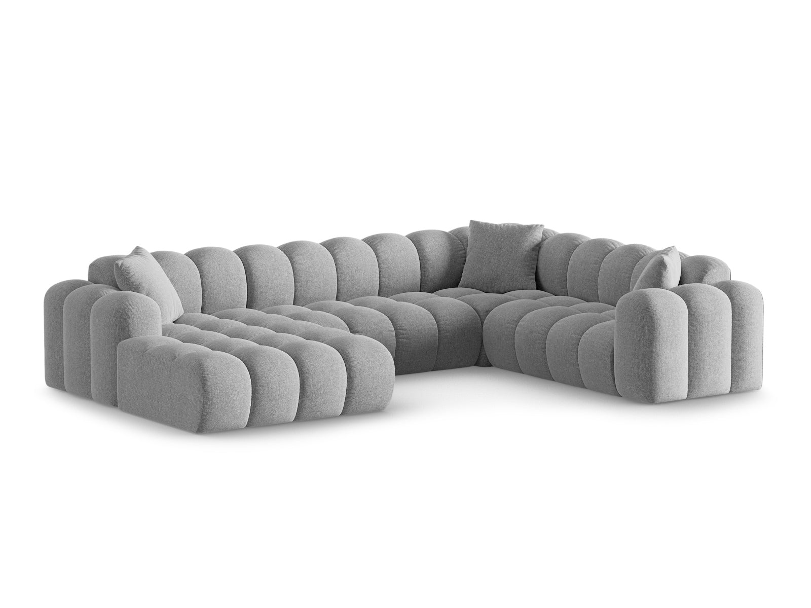 Elegantes 4-Sitzer Ecksofa rechts Panoramic Treno in hellem Grau, ideal für moderne Wohnräume, präsentiert von Cosmopolitan Design.