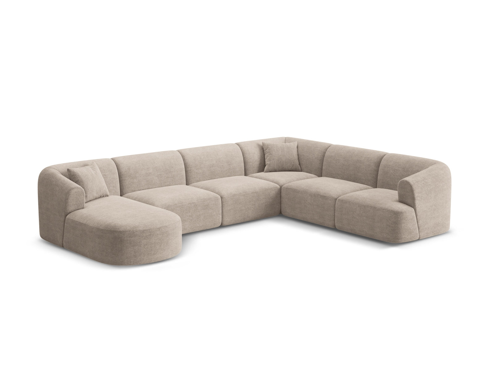 Elegantes 7-Sitzer Ecksofa Panoramic rechts Campi in stilvollem Cappuccino-Lincoln D, ideal für moderne Wohnräume.