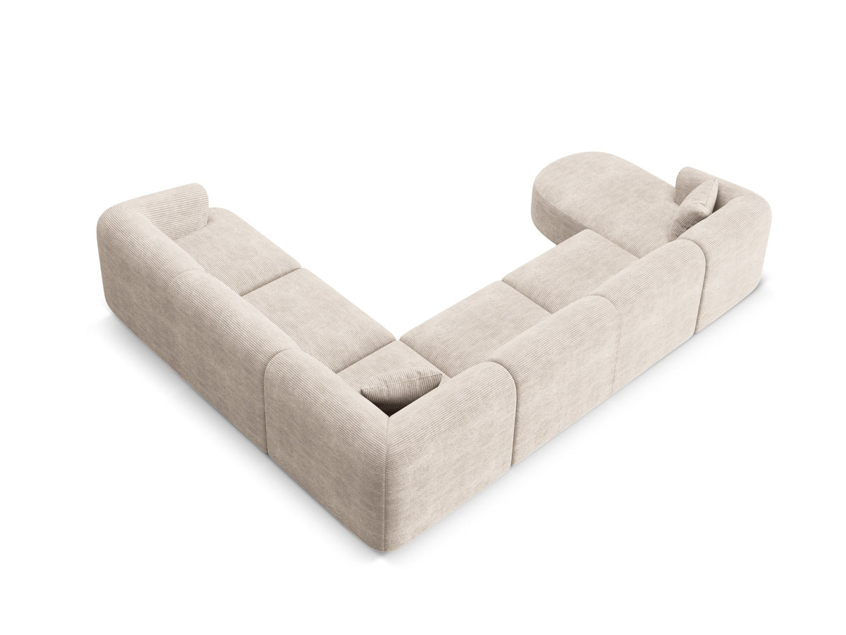 Modulares Ecksofa Campi mit Récamière rechts, Stoffbezug und schwarzen Beinen