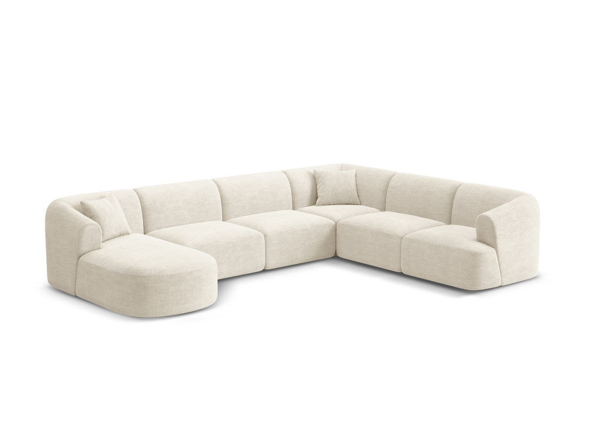 Modulares Ecksofa Campi mit Récamière rechts, Stoffbezug und schwarzen Beinen