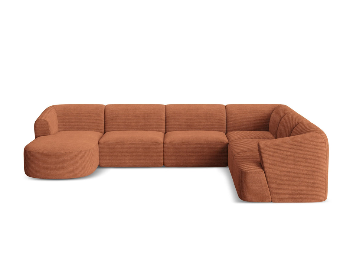 Modulares Ecksofa Campi mit Récamière rechts, Stoffbezug und schwarzen Beinen