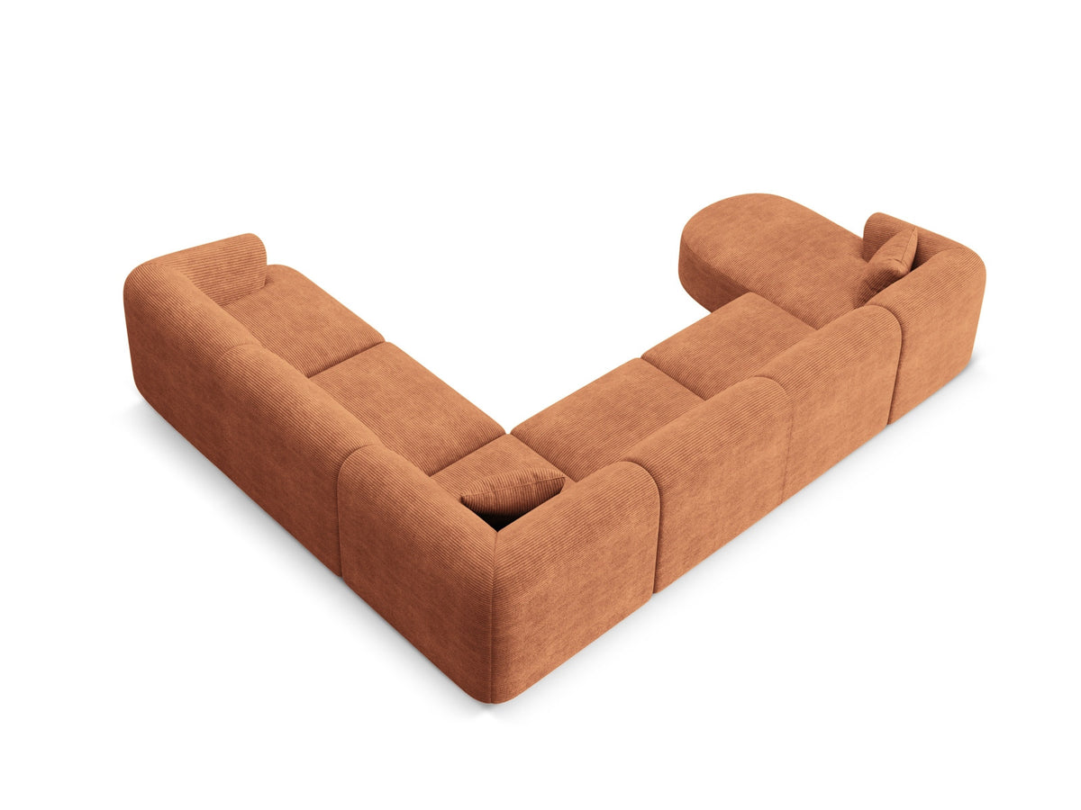 Modulares Ecksofa Campi mit Récamière rechts, Stoffbezug und schwarzen Beinen