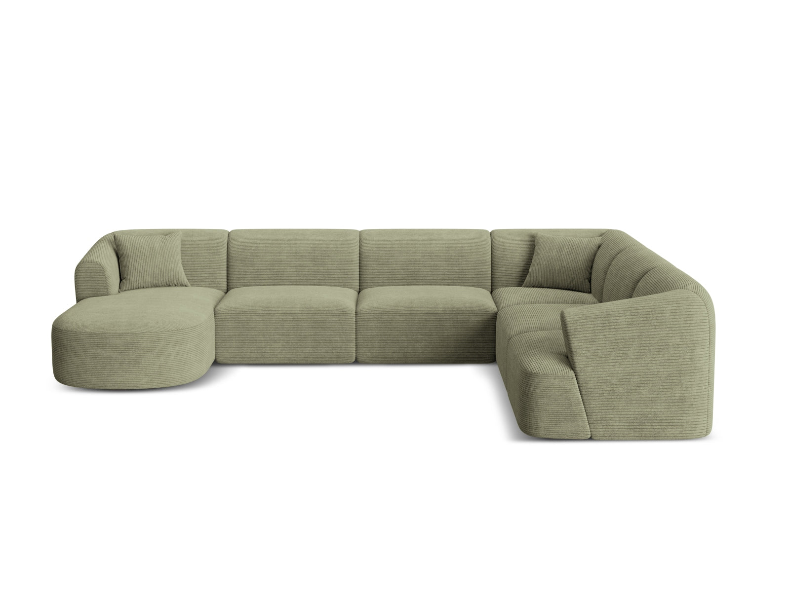 7-Sitzer Modular Ecksofa Panoramic rechts Campi in Moss Green-Lincoln D präsentiert im Onlineshop von KAQTU Design AG. Ecksofa rechts ist von Cosmopolitan Design
