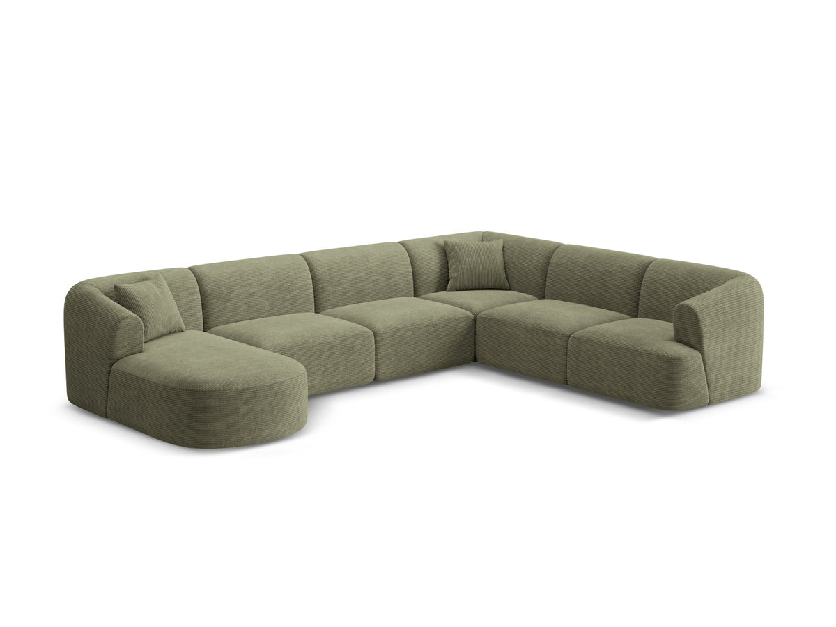Modulares Ecksofa Campi mit Récamière rechts, Stoffbezug und schwarzen Beinen