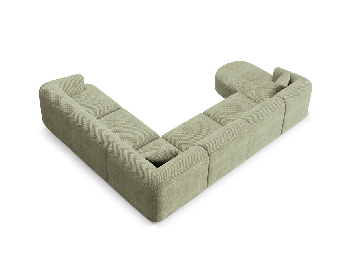 Modulares Ecksofa Campi mit Récamière rechts, Stoffbezug und schwarzen Beinen