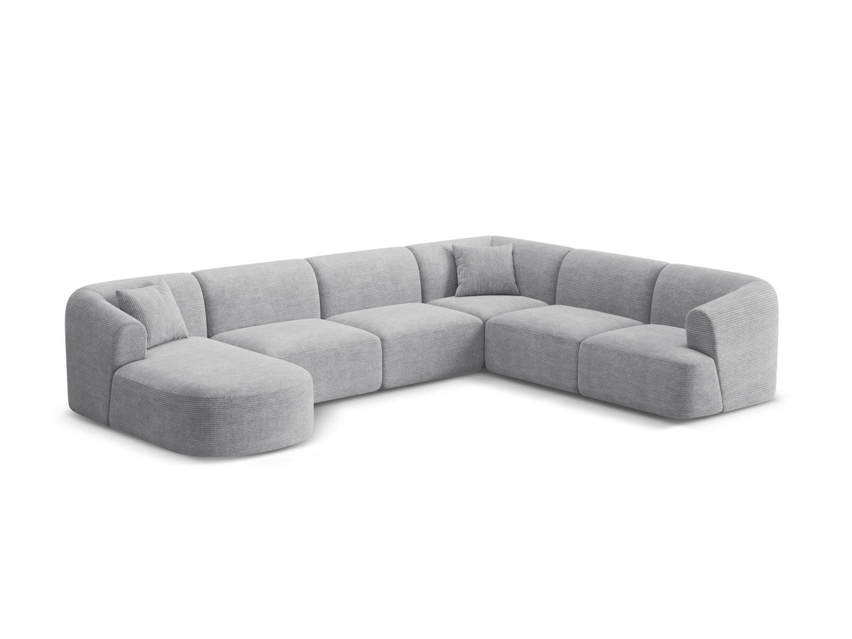 Modulares Ecksofa Campi mit Récamière rechts, Stoffbezug und schwarzen Beinen