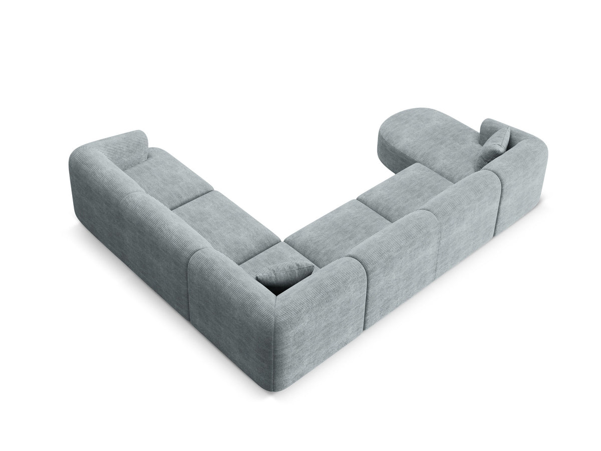 Modulares Ecksofa Campi mit Récamière rechts, Stoffbezug und schwarzen Beinen