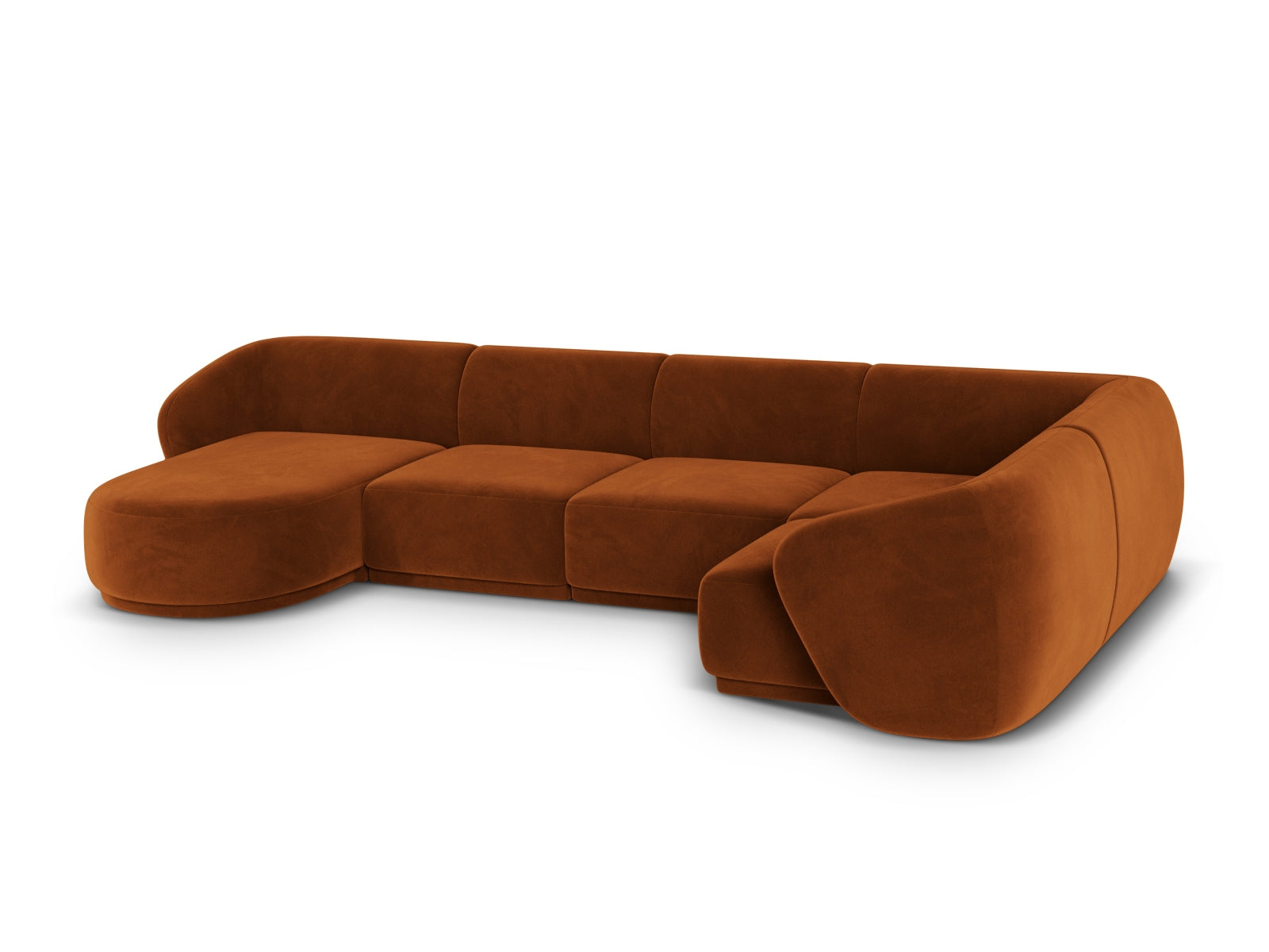 Modernes 6-Sitzer Panoramic Ecksofa rechts Gomera in ansprechendem Terracotta, perfekt für gemütliche und einladende Wohnbereiche.