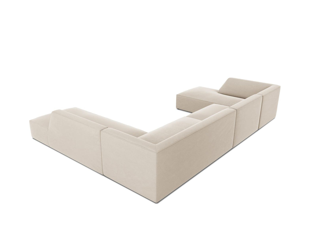 Panorama-Ecksofa rechts Siena mit Samtbezug in Bottle Green, Holzrahmen und schwarzen Kunststoffbeinen, 7 Sitzplätze, 273cm Tiefe.