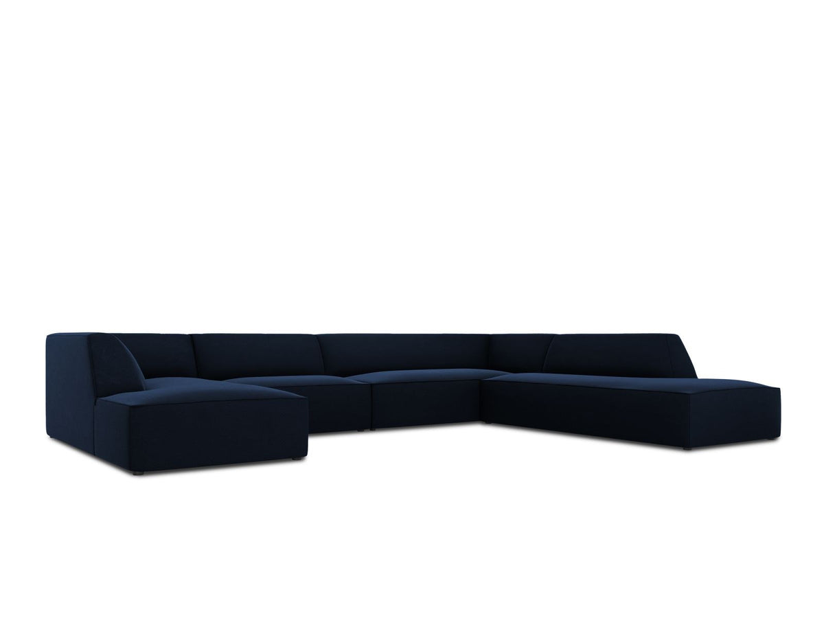 Panorama-Ecksofa rechts Siena mit Samtbezug in Bottle Green, Holzrahmen und schwarzen Kunststoffbeinen, 7 Sitzplätze, 273cm Tiefe.