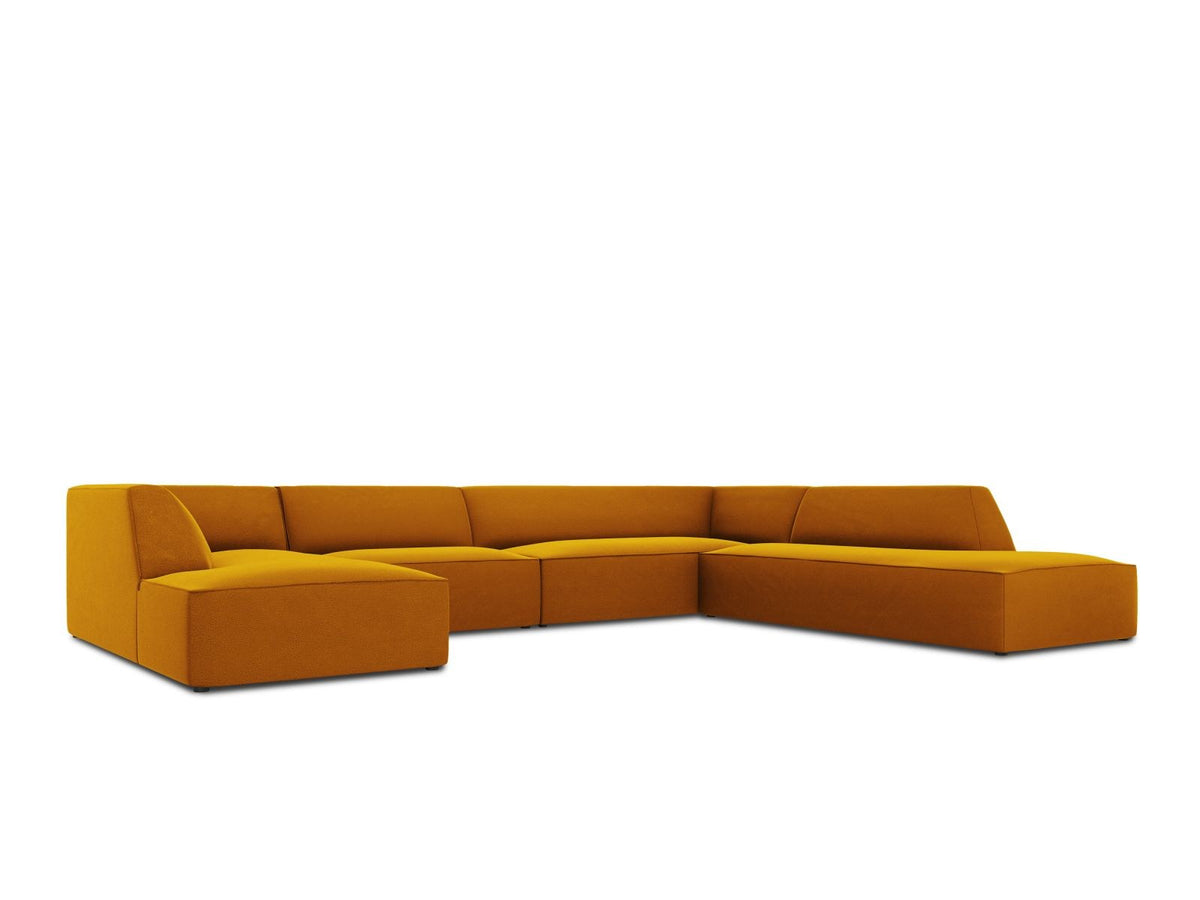 Panorama-Ecksofa rechts Siena mit Samtbezug in Bottle Green, Holzrahmen und schwarzen Kunststoffbeinen, 7 Sitzplätze, 273cm Tiefe.