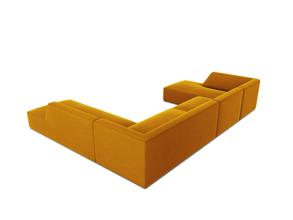 Panorama-Ecksofa rechts Siena mit Samtbezug in Bottle Green, Holzrahmen und schwarzen Kunststoffbeinen, 7 Sitzplätze, 273cm Tiefe.