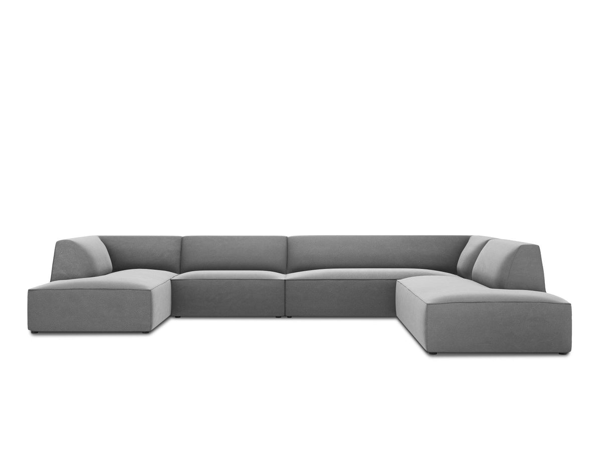 Panorama-Ecksofa rechts Siena mit Samtbezug in Bottle Green, Holzrahmen und schwarzen Kunststoffbeinen, 7 Sitzplätze, 273cm Tiefe.