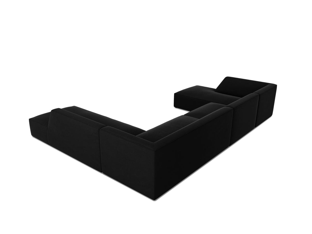 Panorama-Ecksofa rechts Siena mit Samtbezug in Bottle Green, Holzrahmen und schwarzen Kunststoffbeinen, 7 Sitzplätze, 273cm Tiefe.