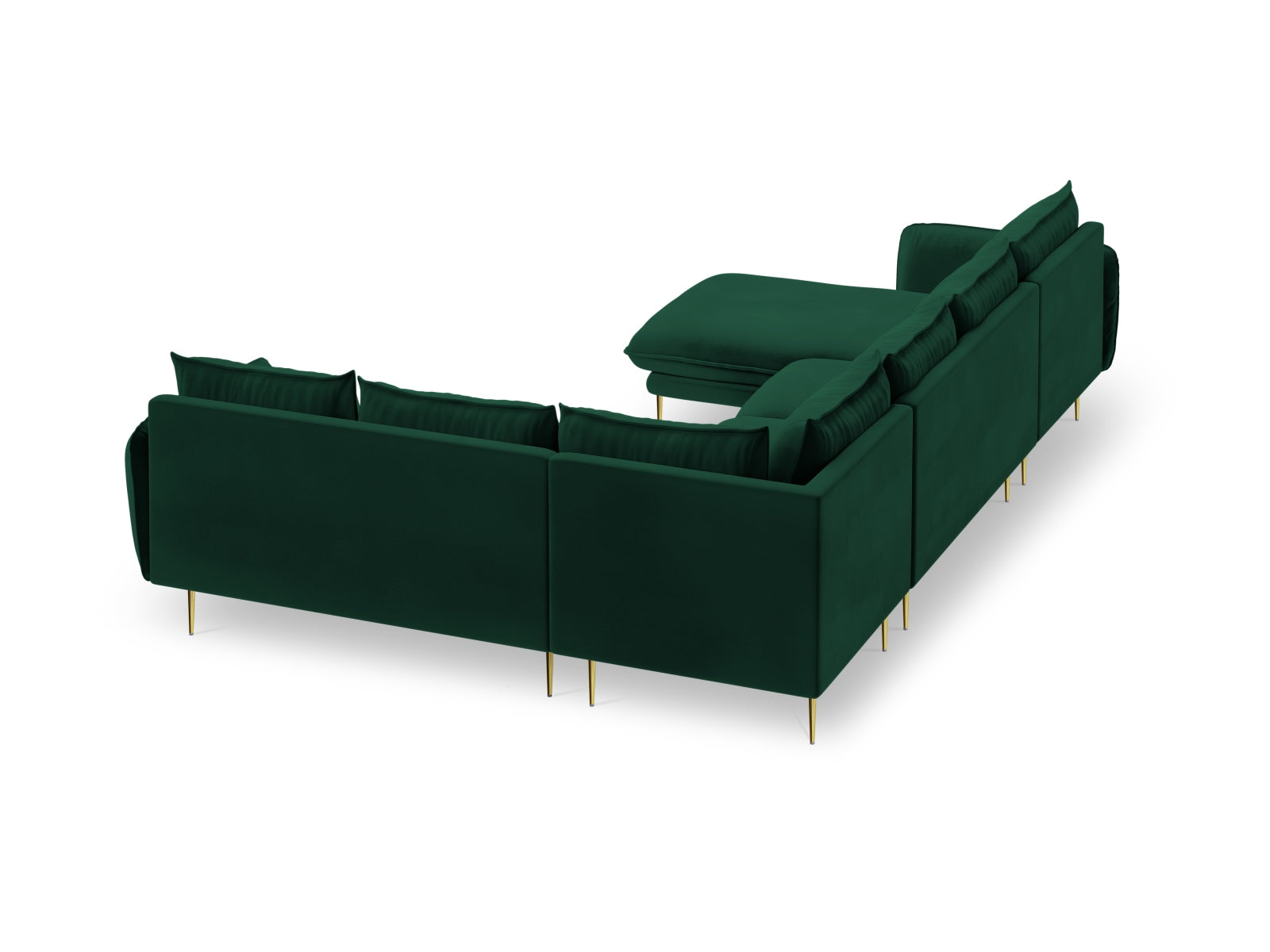 Elegantes 7-sitziges Ecksofa in Bottle Green, gefertigt aus luxuriösem Velour, ideal für stilvolle Wohnräume und gesellige Abende.