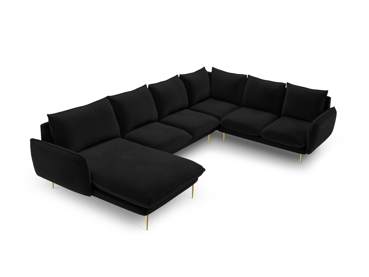 Vienna Velour Panoramic Ecksofa rechts 7 Sitzer 235cm in Black/Gold-Bluvel präsentiert im Onlineshop von KAQTU Design AG. Ecksofa rechts ist von Cosmopolitan Design
