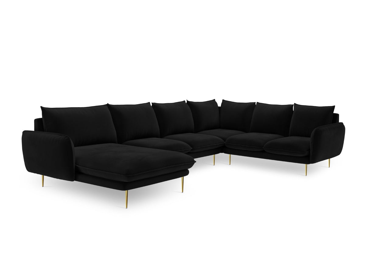Vienna Velour Panoramic Ecksofa rechts 7 Sitzer 235cm in Black/Gold-Bluvel präsentiert im Onlineshop von KAQTU Design AG. Ecksofa rechts ist von Cosmopolitan Design
