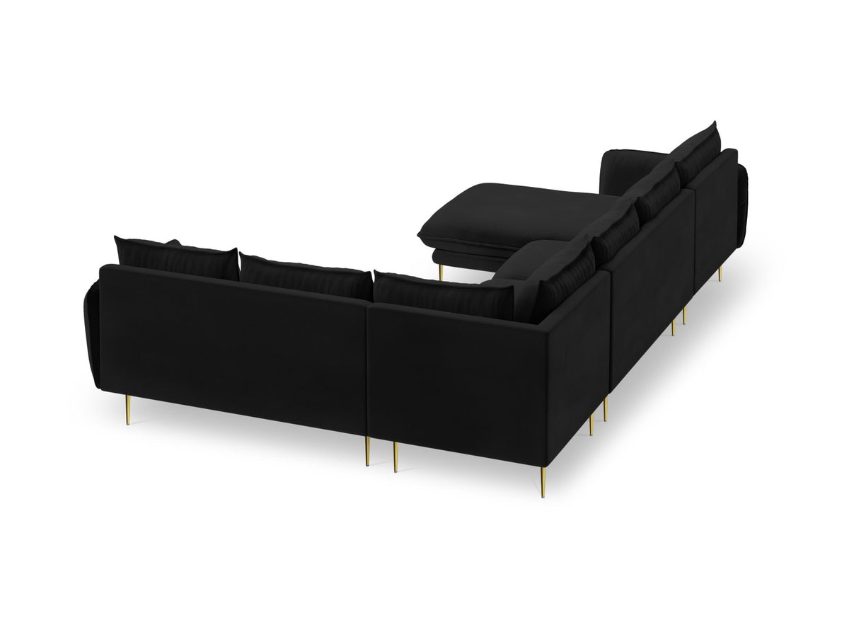 Vienna Velour Panoramic Ecksofa rechts 7 Sitzer 235cm in Black/Gold-Bluvel präsentiert im Onlineshop von KAQTU Design AG. Ecksofa rechts ist von Cosmopolitan Design