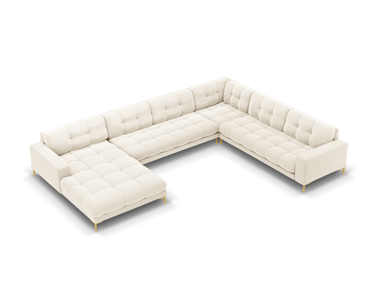 Stilvolles 7-Sitzer Panoramic Ecksofa Bali in sanftem Beige, perfekt für entspannte Abende und moderne Wohnkonzepte. Hochwertige Verarbeitung von Cosmopolitan Design.
