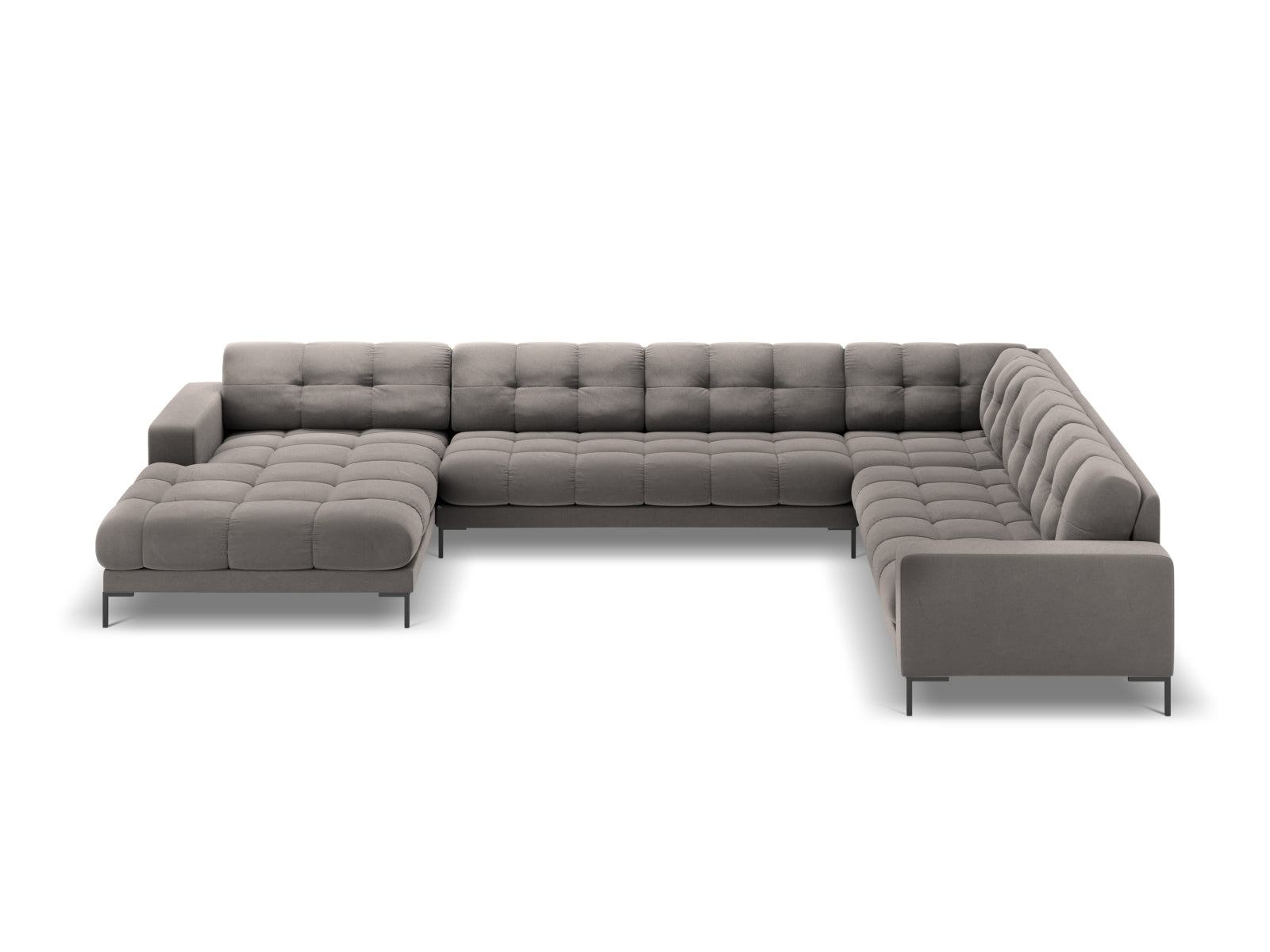 Elegantes 7-Sitzer Ecksofa rechts Bali in hellem Grau-Bluvel, ideal für stilvolle Wohnräume, präsentiert von Cosmopolitan Design.