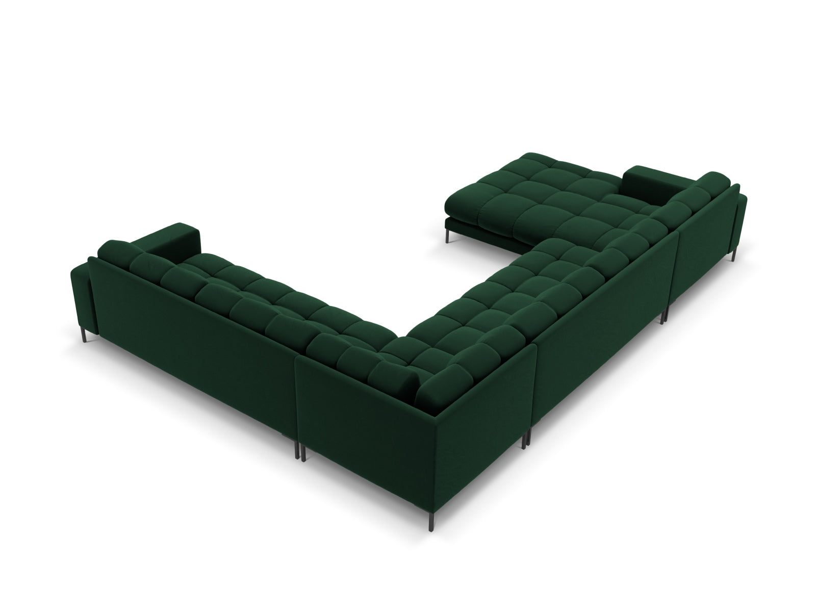 Elegantes 7-Sitzer Ecksofa Bali in Bottle Green-Bluvel, ideal für komfortable und stilvolle Wohnräume.