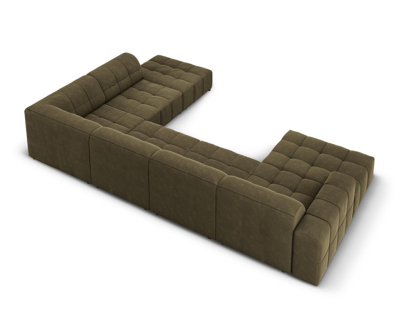 Modernes 7-sitziges Ecksofa Chicago in Velours, rechte Ausführung, 262 cm, perfekt für gemütliche und stilvolle Wohnzimmer.