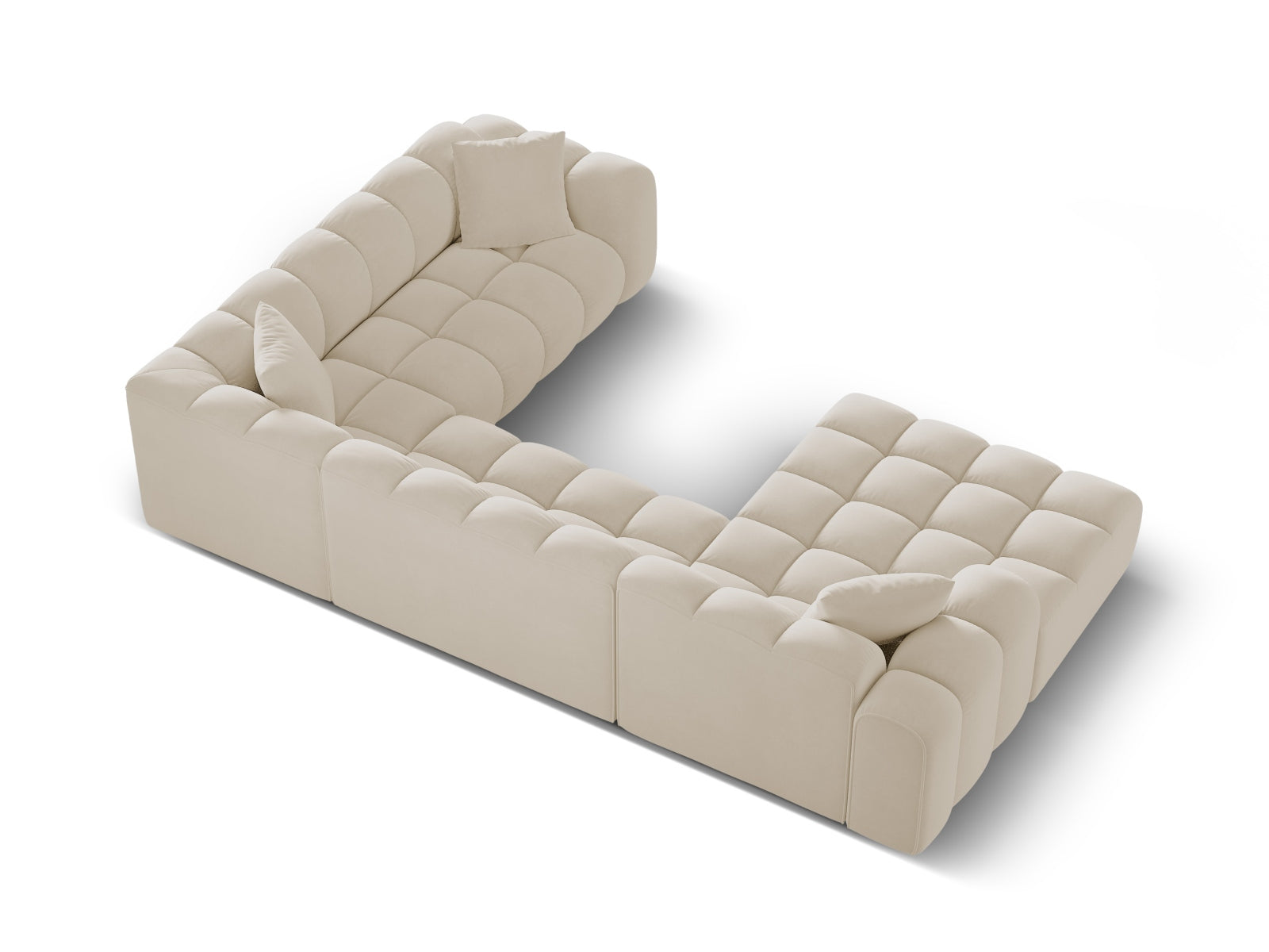 Stilvolles 4-Sitzer Panoramic Ecksofa rechts Treno in edlem Dunkelbeige, perfekt für gemütliche und zeitgemäße Wohnambiente.