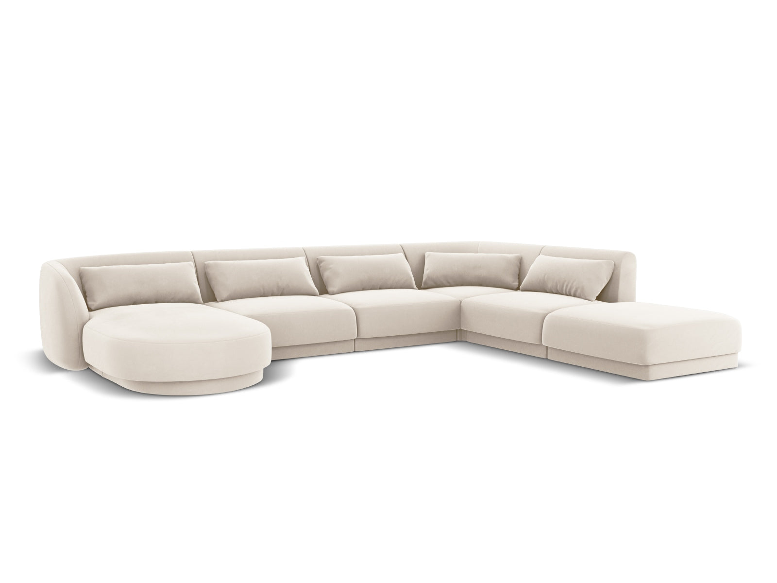 Stilvolles Tulum Velour Panoramic Ecksofa in hellem Beige, 6-Sitzer, perfekt für gemütliche Wohnzimmer und moderne Einrichtung.