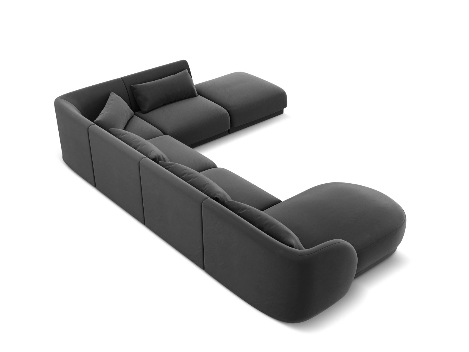 Entdecken Sie das elegante Tulum Velour Panoramic Ecksofa rechts (255cm) von Cosmopolitan Design – ideal für stilvolle 6-Sitzer-Wohnräume.