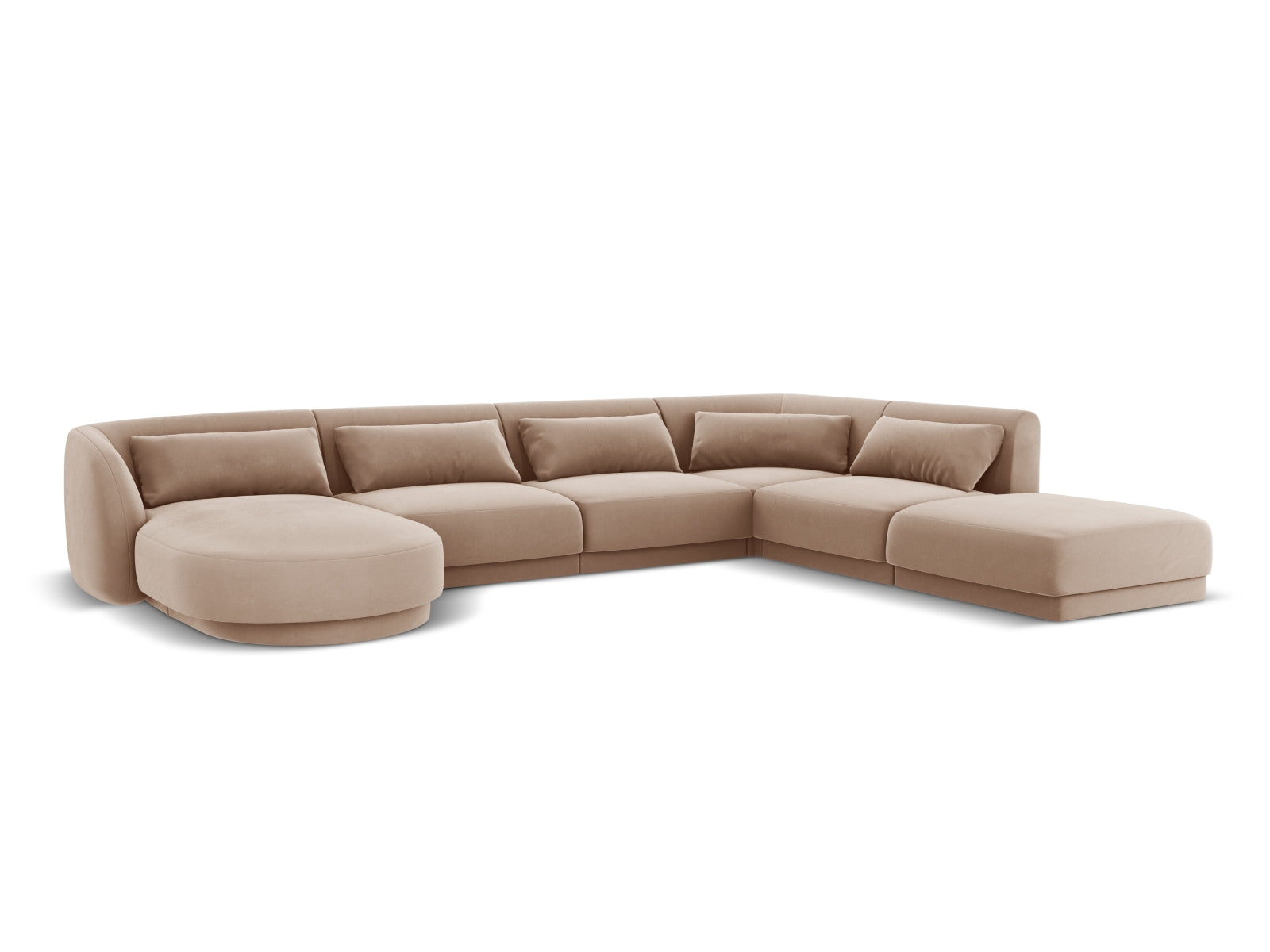 Erleben Sie das stilvolle Tulum Velour Panoramic Ecksofa rechts (255cm) von Cosmopolitan Design – perfekt für Ihr modernes 6-Sitzer-Wohnzimmer.