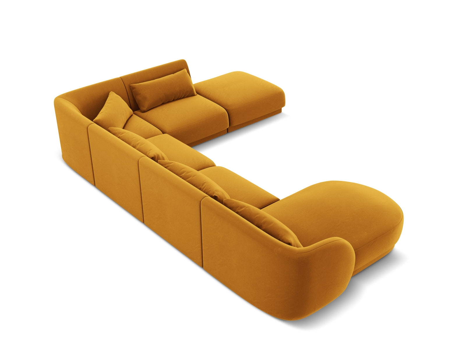 Entdecken Sie das elegante Tulum Velour Panoramic Ecksofa rechts (255cm) von Cosmopolitan Design – ideal für Ihr modernes 6-Sitzer-Wohnzimmer.