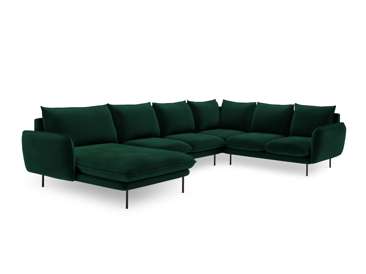 Vienna Velour Panoramic Ecksofa rechts 7 Sitzer 235cm in Bottle Green/Schwarz-Bluvel präsentiert im Onlineshop von KAQTU Design AG. Ecksofa rechts ist von Cosmopolitan Design