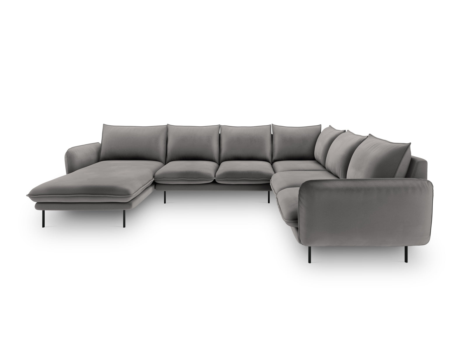 Elegantes 7-Sitzer Ecksofa in Light Grey/Schwarz-Bluvel, ideal für stilvolle Wohnräume, präsentiert von Cosmopolitan Design.