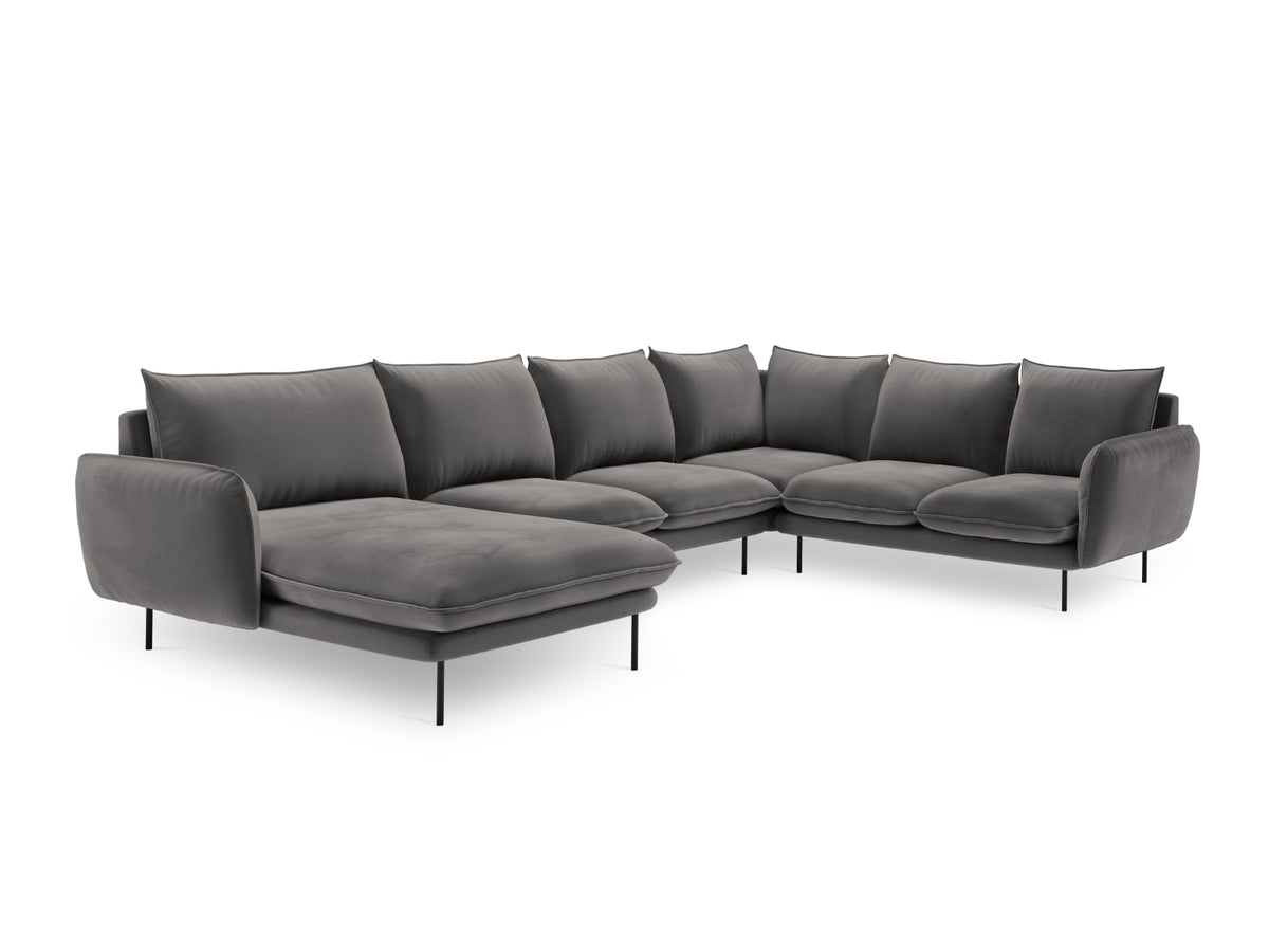 Vienna Velour Panoramic Ecksofa rechts 7 Sitzer 235cm in Light Grey/Schwarz-Bluvel präsentiert im Onlineshop von KAQTU Design AG. Ecksofa rechts ist von Cosmopolitan Design